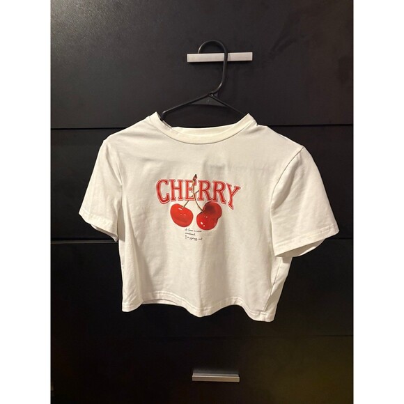 Shein White with Cherries Cropped Top - Picture 1 of 2